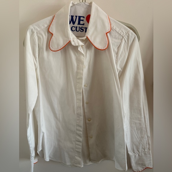 Uterque White Button-Up Shirt with Orange Trim - Picture 1 of 4